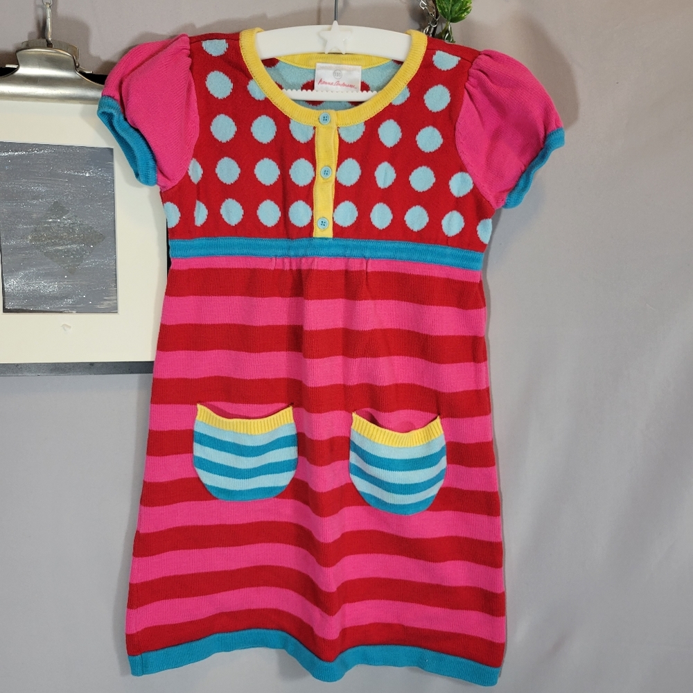Hanna Andersson Puff Sleeve Polka Dot Stripe‎ Sweater Dress 110 or 5